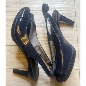 LifeStride Women's Navy Patent Pleather Platform‎ Slingback 3" Pumps, Size 6 M